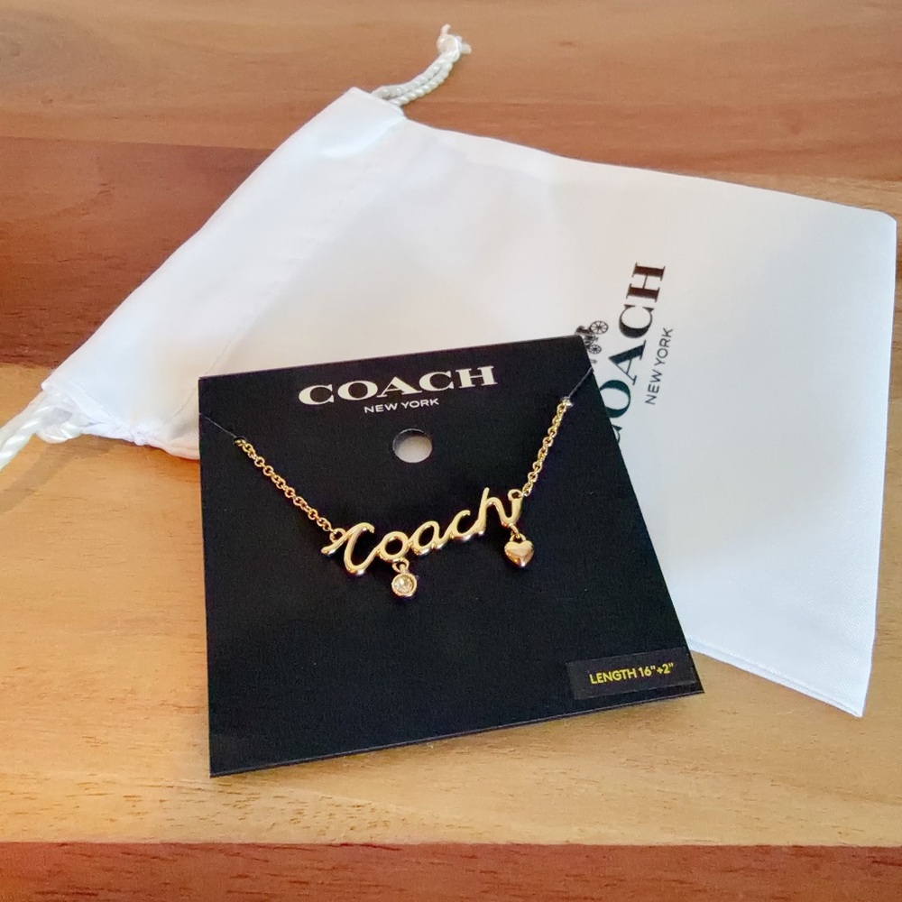 NWT Coach Script Heart Necklace in Gold Tone - Picture 2 of 4